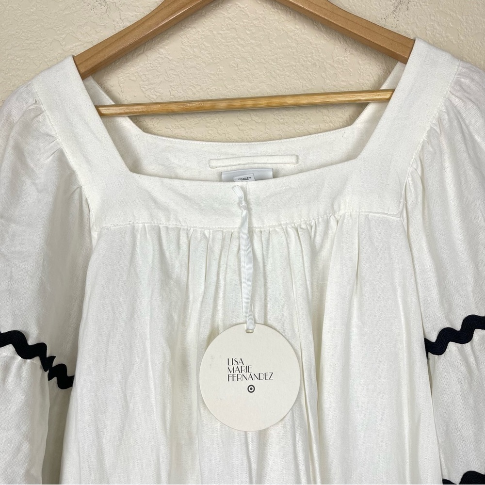 Lisa Marie Fernandez Target Ric Rac Flare Sleeve Linen Blend Dress Size Medium - Picture 3 of 10